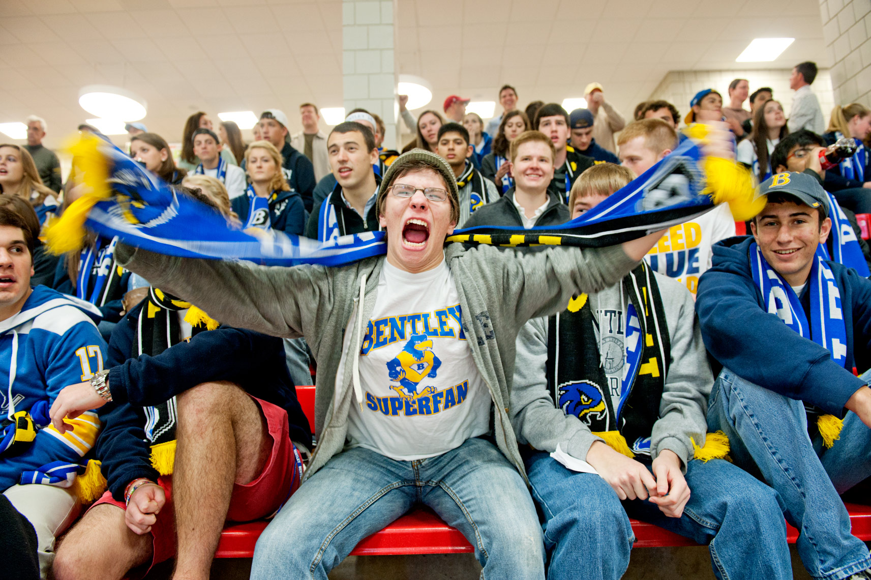 Bentley College photograph of school spirit for Bentley Alumni Magazine The Observer,