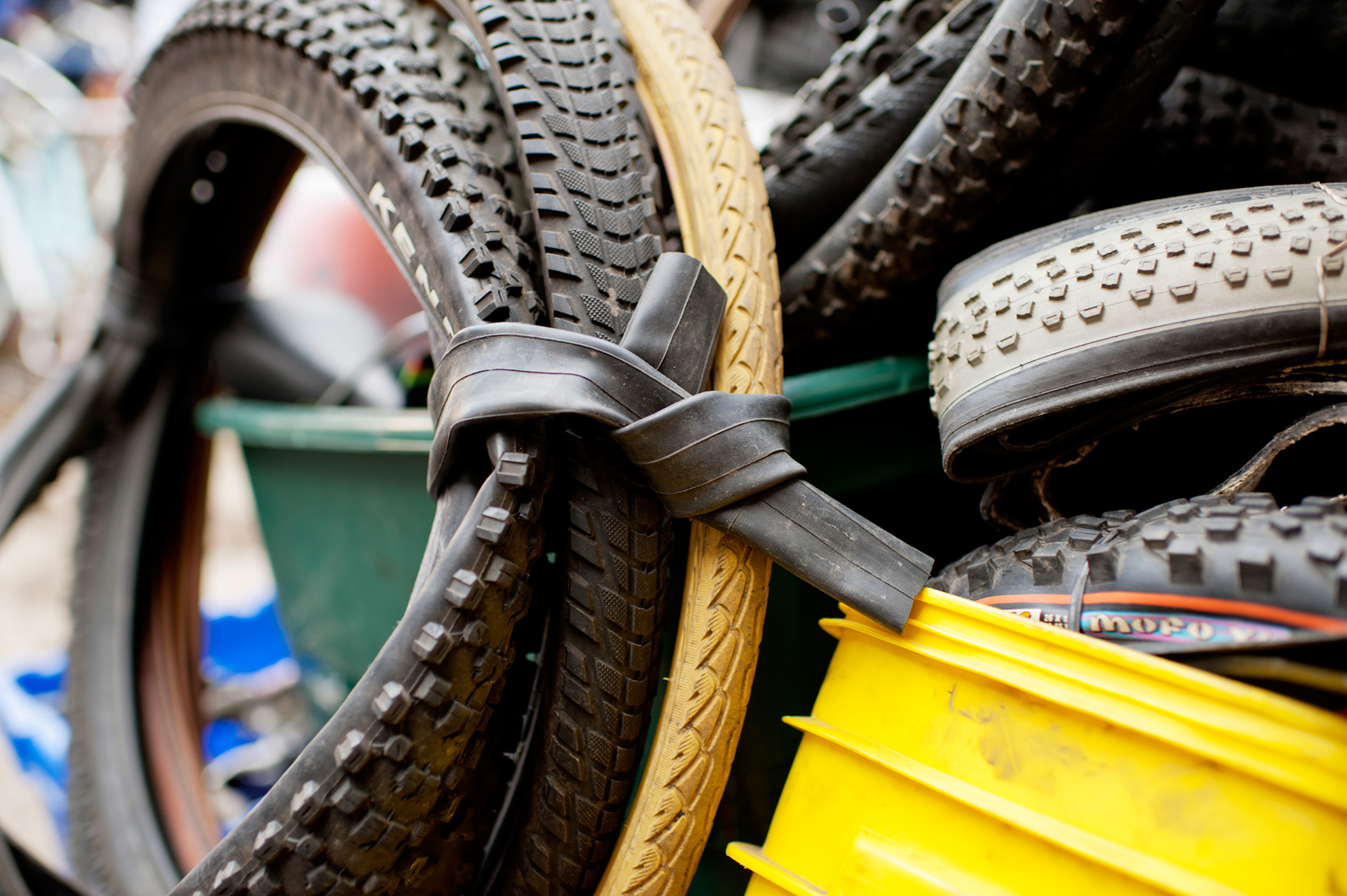  used tires packed up to be shipped to Central America through Bikes Not Bombs for community transformation 