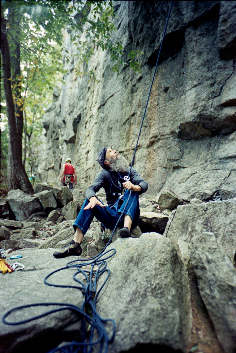 surveying the rock climbing routes on The Trapps in the Gunks New Paltz NY