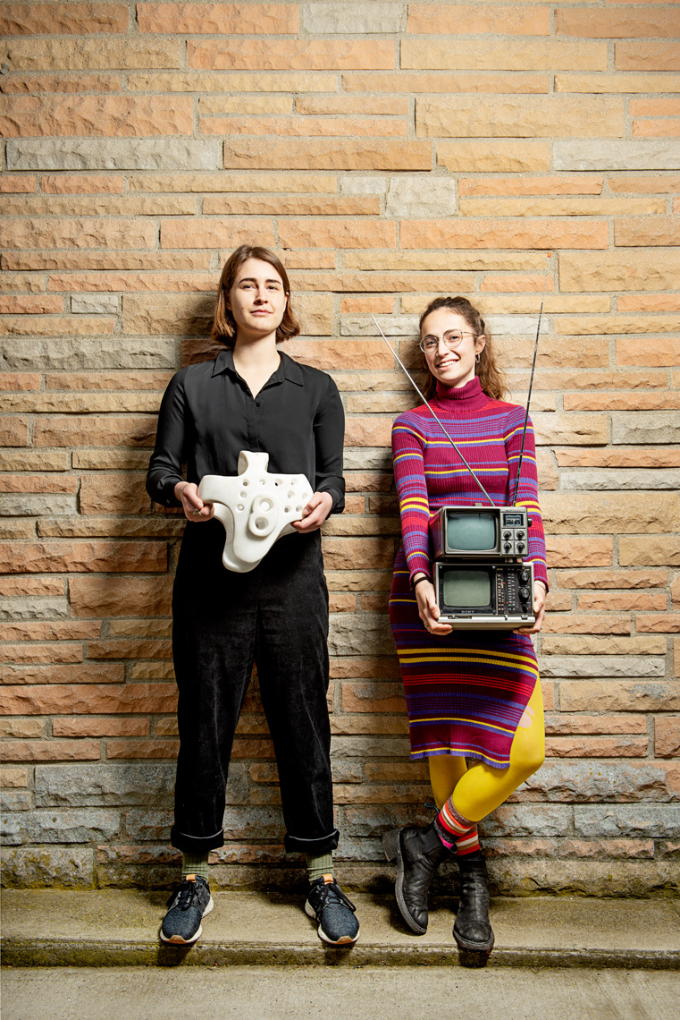 portrait of two student artists for Tufts Jumbo Magazine