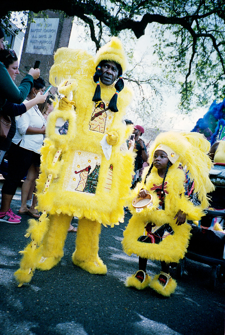 Big Chief and son in Mardi Gras Indian Parade Super Sunday