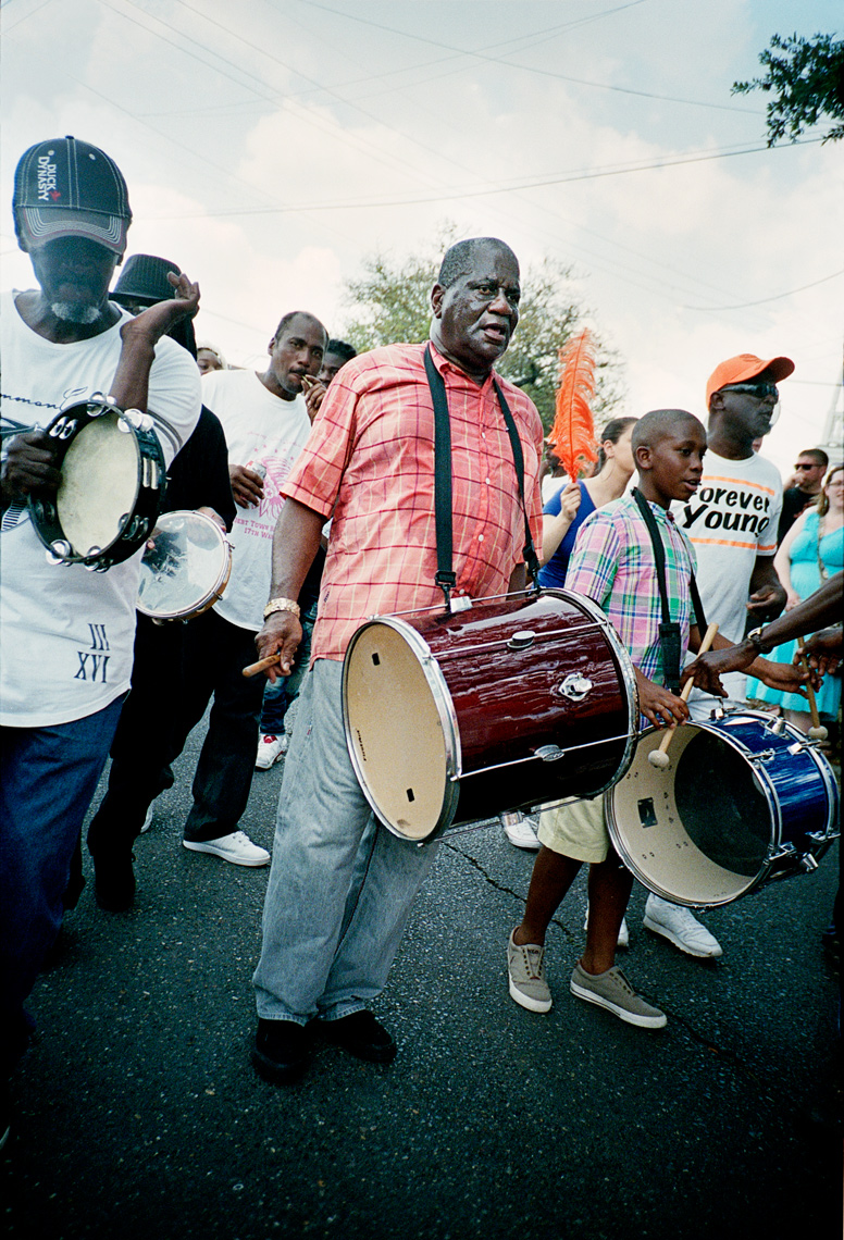 brass band marching in Super Sunday Mardi Gras Indian Parade New Orleans Louisiana